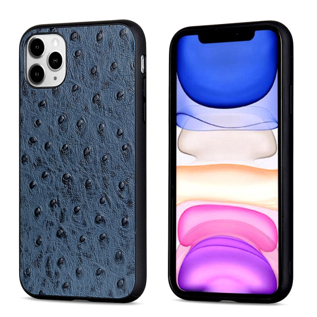 Ostrich Texture Genuine Leather Protective Case For iPhone 11(Blue)-garmade.com