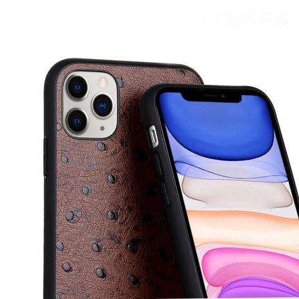 Ostrich Texture Genuine Leather Protective Case For iPhone 11(Blue)-garmade.com