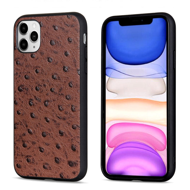 Ostrich Texture Genuine Leather Protective Case For iPhone 11(Brown)-garmade.com