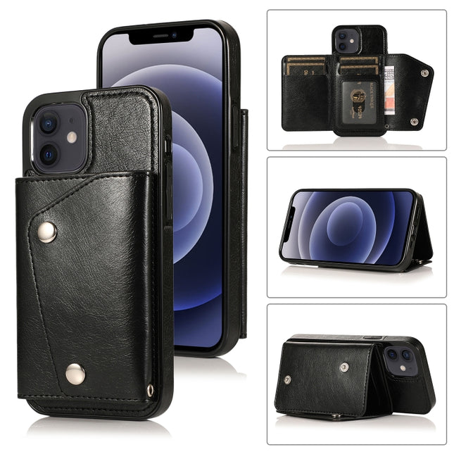Shockproof PU + TPU Leather Case with Card Slots & Holder & Photo Frame & Wallet & Lanyard For iPhone 12 mini(Black)-garmade.com
