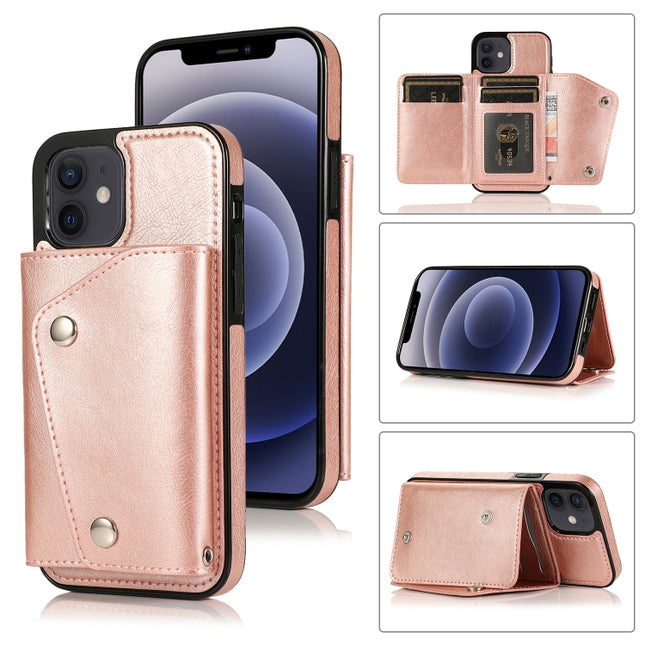 Shockproof PU + TPU Leather Case with Card Slots & Holder & Photo Frame & Wallet & Lanyard For iPhone 12 mini(Rose Gold)-garmade.com