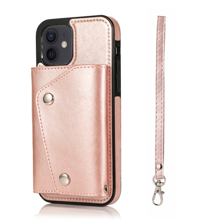 Shockproof PU + TPU Leather Case with Card Slots & Holder & Photo Frame & Wallet & Lanyard For iPhone 12 mini(Rose Gold)-garmade.com