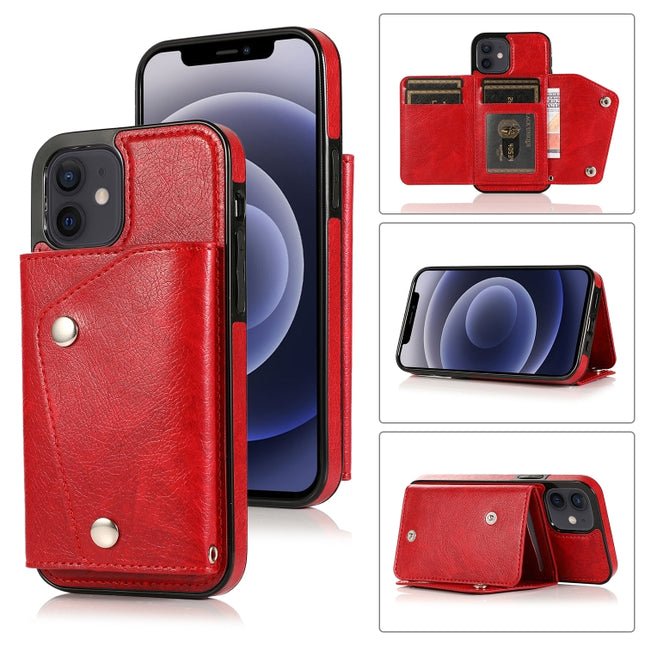 Shockproof PU + TPU Leather Case with Card Slots & Holder & Photo Frame & Wallet & Lanyard For iPhone 12 mini(Red)-garmade.com