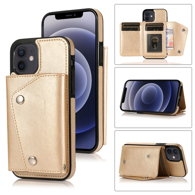 Shockproof PU + TPU Leather Case with Card Slots & Holder & Photo Frame & Wallet & Lanyard For iPhone 12 mini(Gold)-garmade.com