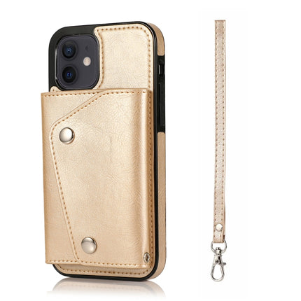 Shockproof PU + TPU Leather Case with Card Slots & Holder & Photo Frame & Wallet & Lanyard For iPhone 12 mini(Gold)-garmade.com