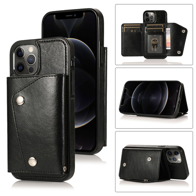 Shockproof PU + TPU Leather Case with Card Slots & Holder & Photo Frame & Wallet & Lanyard For iPhone 12 / 12 Pro(Black)-garmade.com