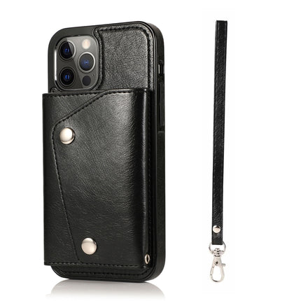 Shockproof PU + TPU Leather Case with Card Slots & Holder & Photo Frame & Wallet & Lanyard For iPhone 12 / 12 Pro(Black)-garmade.com