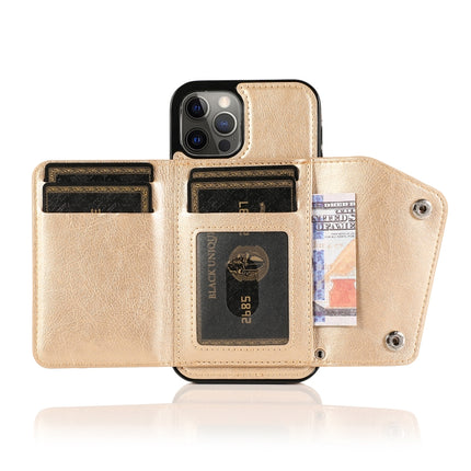 Shockproof PU + TPU Leather Case with Card Slots & Holder & Photo Frame & Wallet & Lanyard For iPhone 12 / 12 Pro(Gold)-garmade.com