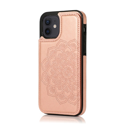 Double Buckle Mandala Pattern PU+TPU Protective Case with Card Slots & Holder & Photo Frame For iPhone 12 mini(Rose Gold)-garmade.com