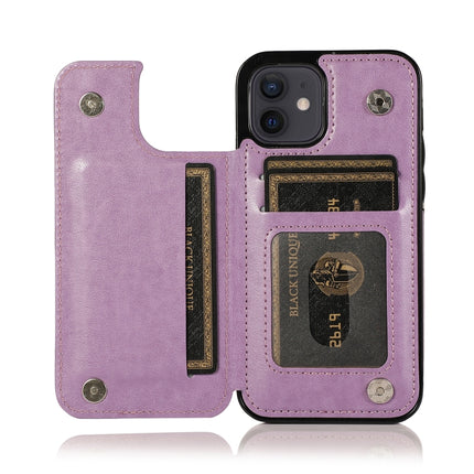 Double Buckle Mandala Pattern PU+TPU Protective Case with Card Slots & Holder & Photo Frame For iPhone 12 mini(Purple)-garmade.com
