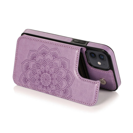 Double Buckle Mandala Pattern PU+TPU Protective Case with Card Slots & Holder & Photo Frame For iPhone 12 mini(Purple)-garmade.com