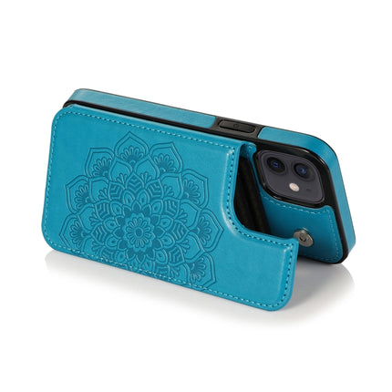Double Buckle Mandala Pattern PU+TPU Protective Case with Card Slots & Holder & Photo Frame For iPhone 12 mini(Blue)-garmade.com