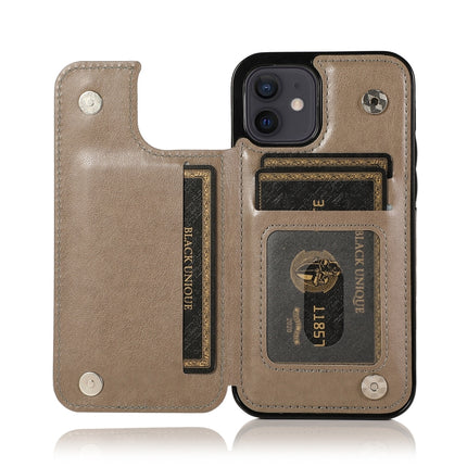 Double Buckle Mandala Pattern PU+TPU Protective Case with Card Slots & Holder & Photo Frame For iPhone 12 mini(Grey)-garmade.com
