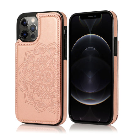 Double Buckle Mandala Pattern PU+TPU Protective Case with Card Slots & Holder & Photo Frame For iPhone 12 / 12 Pro(Rose Gold)-garmade.com
