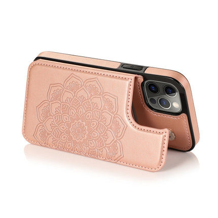 Double Buckle Mandala Pattern PU+TPU Protective Case with Card Slots & Holder & Photo Frame For iPhone 12 Pro Max(Rose Gold)-garmade.com