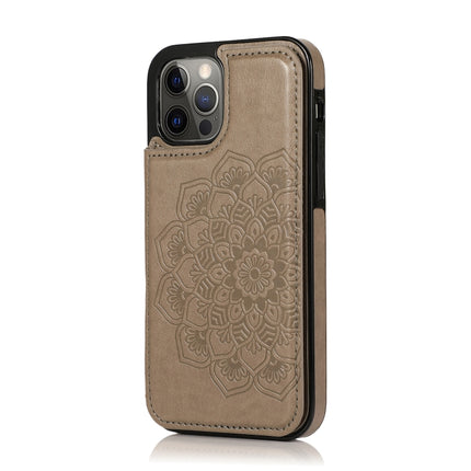 Double Buckle Mandala Pattern PU+TPU Protective Case with Card Slots & Holder & Photo Frame For iPhone 12 Pro Max(Grey)-garmade.com