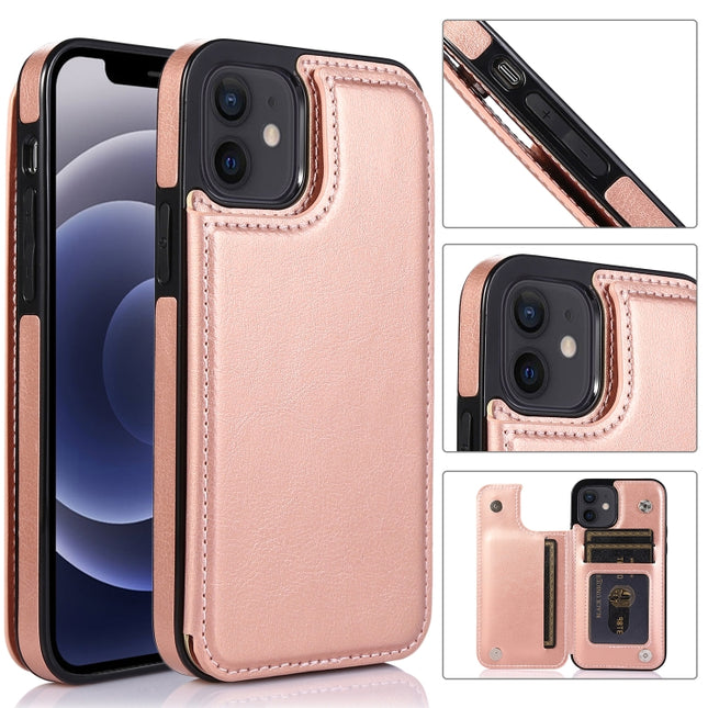 Shockproof PU + TPU Leather Case with Card Slots & Holder & Photo Frame & Wallet For iPhone 12 mini(Rose Gold)-garmade.com