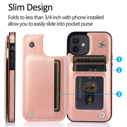 Shockproof PU + TPU Leather Case with Card Slots & Holder & Photo Frame & Wallet For iPhone 12 mini(Rose Gold)-garmade.com