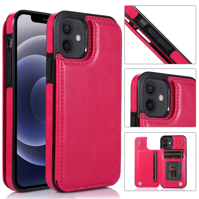 Shockproof PU + TPU Leather Case with Card Slots & Holder & Photo Frame & Wallet For iPhone 12 mini(Rose Red)-garmade.com