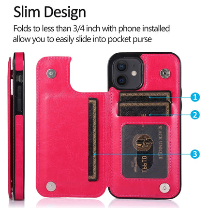 Shockproof PU + TPU Leather Case with Card Slots & Holder & Photo Frame & Wallet For iPhone 12 mini(Rose Red)-garmade.com