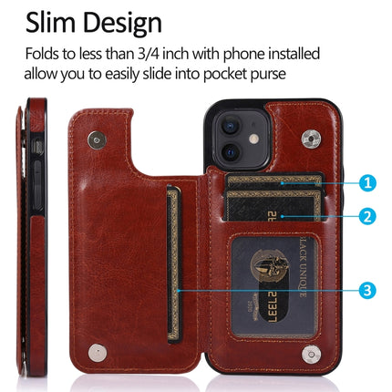 Shockproof PU + TPU Leather Case with Card Slots & Holder & Photo Frame & Wallet For iPhone 12 mini(Brown)-garmade.com