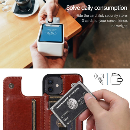 Shockproof PU + TPU Leather Case with Card Slots & Holder & Photo Frame & Wallet For iPhone 12 mini(Brown)-garmade.com