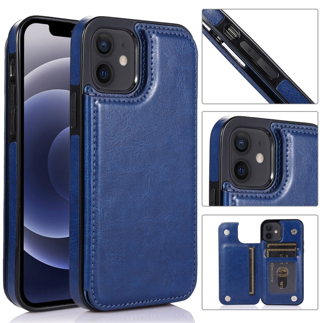 Shockproof PU + TPU Leather Case with Card Slots & Holder & Photo Frame & Wallet For iPhone 12 mini(Blue)-garmade.com