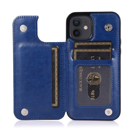 Shockproof PU + TPU Leather Case with Card Slots & Holder & Photo Frame & Wallet For iPhone 12 mini(Blue)-garmade.com