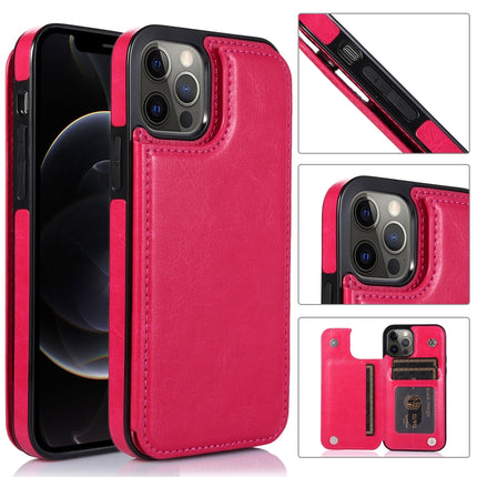 Shockproof PU + TPU Leather Case with Card Slots & Holder & Photo Frame & Wallet For iPhone 12 / 12 Pro(Rose Red)-garmade.com