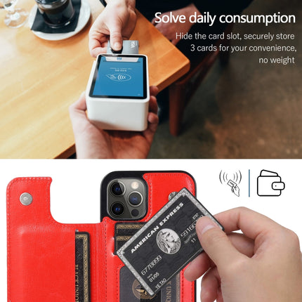 Shockproof PU + TPU Leather Case with Card Slots & Holder & Photo Frame & Wallet For iPhone 12 / 12 Pro(Red)-garmade.com
