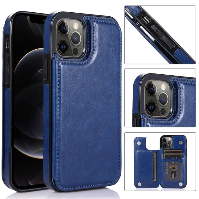 Shockproof PU + TPU Leather Case with Card Slots & Holder & Photo Frame & Wallet For iPhone 12 / 12 Pro(Blue)-garmade.com