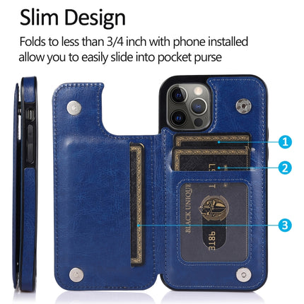 Shockproof PU + TPU Leather Case with Card Slots & Holder & Photo Frame & Wallet For iPhone 12 / 12 Pro(Blue)-garmade.com