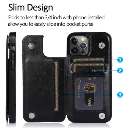 Shockproof PU + TPU Leather Case with Card Slots & Holder & Photo Frame & Wallet For iPhone 12 Pro Max(Black)-garmade.com