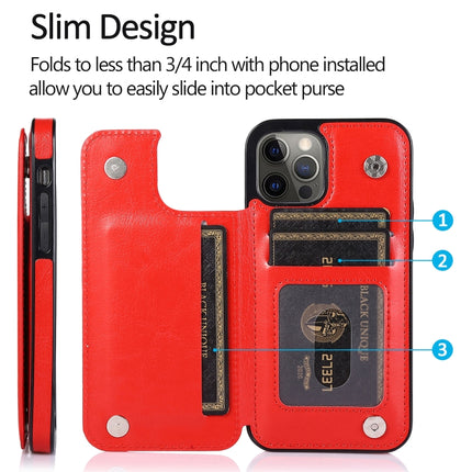Shockproof PU + TPU Leather Case with Card Slots & Holder & Photo Frame & Wallet For iPhone 12 Pro Max(Red)-garmade.com