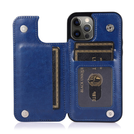 Shockproof PU + TPU Leather Case with Card Slots & Holder & Photo Frame & Wallet For iPhone 12 Pro Max(Blue)-garmade.com