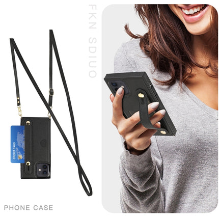 PU+TPU Shockproof Protective Case with Crossbody Lanyard & Holder & Card Slot & Wrist Strap For iPhone 12 mini(Black)-garmade.com