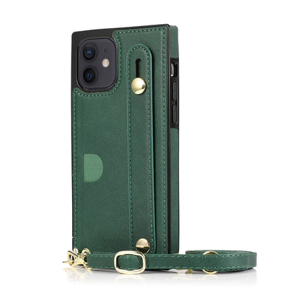 PU+TPU Shockproof Protective Case with Crossbody Lanyard & Holder & Card Slot & Wrist Strap For iPhone 12 mini(Green)-garmade.com