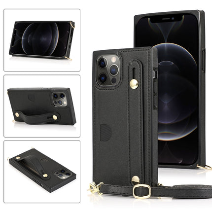 PU+TPU Shockproof Protective Case with Crossbody Lanyard & Holder & Card Slot & Wrist Strap(Black)-garmade.com