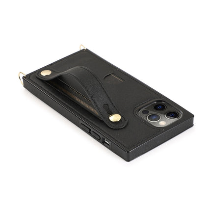 PU+TPU Shockproof Protective Case with Crossbody Lanyard & Holder & Card Slot & Wrist Strap(Black)-garmade.com