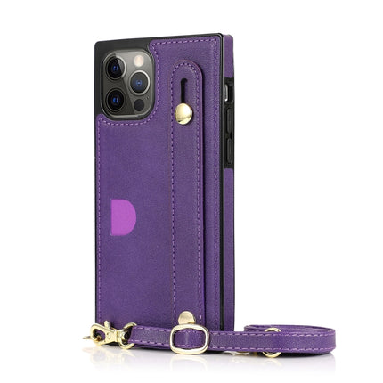 PU+TPU Shockproof Protective Case with Crossbody Lanyard & Holder & Card Slot & Wrist Strap(Purple)-garmade.com