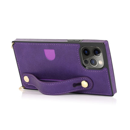 PU+TPU Shockproof Protective Case with Crossbody Lanyard & Holder & Card Slot & Wrist Strap(Purple)-garmade.com