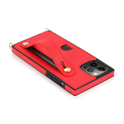PU+TPU Shockproof Protective Case with Crossbody Lanyard & Holder & Card Slot & Wrist Strap(Red)-garmade.com