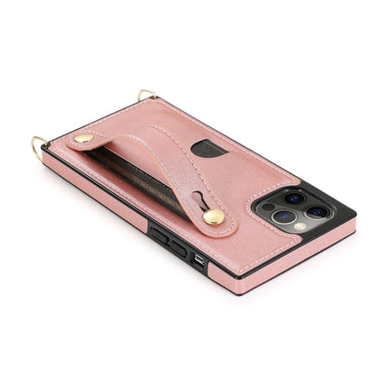 PU+TPU Shockproof Protective Case with Crossbody Lanyard & Holder & Card Slot & Wrist Strap For iPhone 12 Pro Max(Rose Gold)-garmade.com
