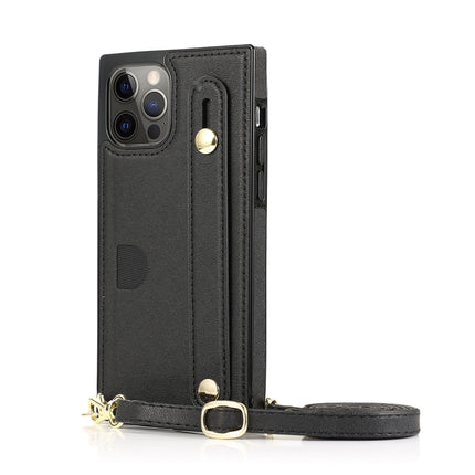 PU+TPU Shockproof Protective Case with Crossbody Lanyard & Holder & Card Slot & Wrist Strap For iPhone 12 Pro Max(Black)-garmade.com