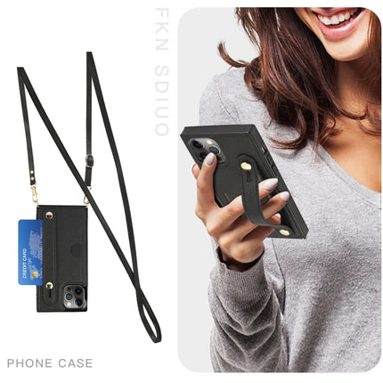 PU+TPU Shockproof Protective Case with Crossbody Lanyard & Holder & Card Slot & Wrist Strap For iPhone 12 Pro Max(Black)-garmade.com