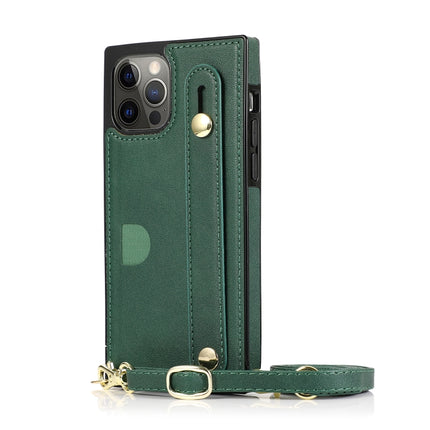 PU+TPU Shockproof Protective Case with Crossbody Lanyard & Holder & Card Slot & Wrist Strap For iPhone 12 Pro Max(Green)-garmade.com