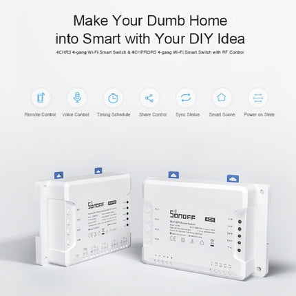 Sonoff 4CHPROR3 Mobile Phone Smart Home Switch Four-way Controller, Support Long-range Control Timing-garmade.com
