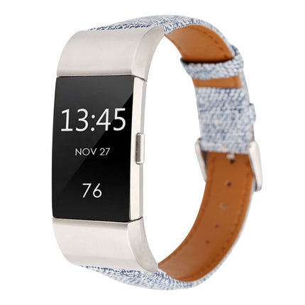 For Fitbit Charge 2 Cowboy Texture Leather Replacement Strap Watchband(Light Blue)-garmade.com