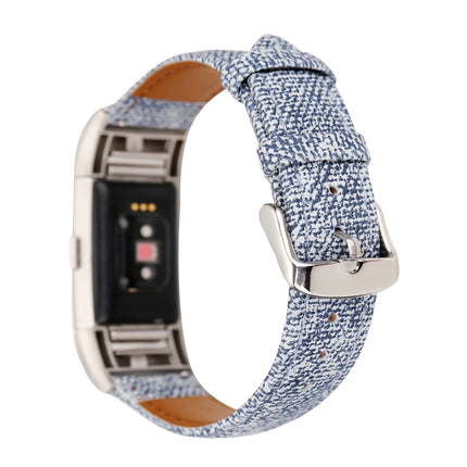 For Fitbit Charge 2 Cowboy Texture Leather Replacement Strap Watchband(Light Blue)-garmade.com