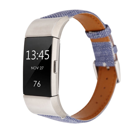 For Fitbit Charge 2 Cowboy Texture Leather Replacement Strap Watchband(Dark Blue)-garmade.com